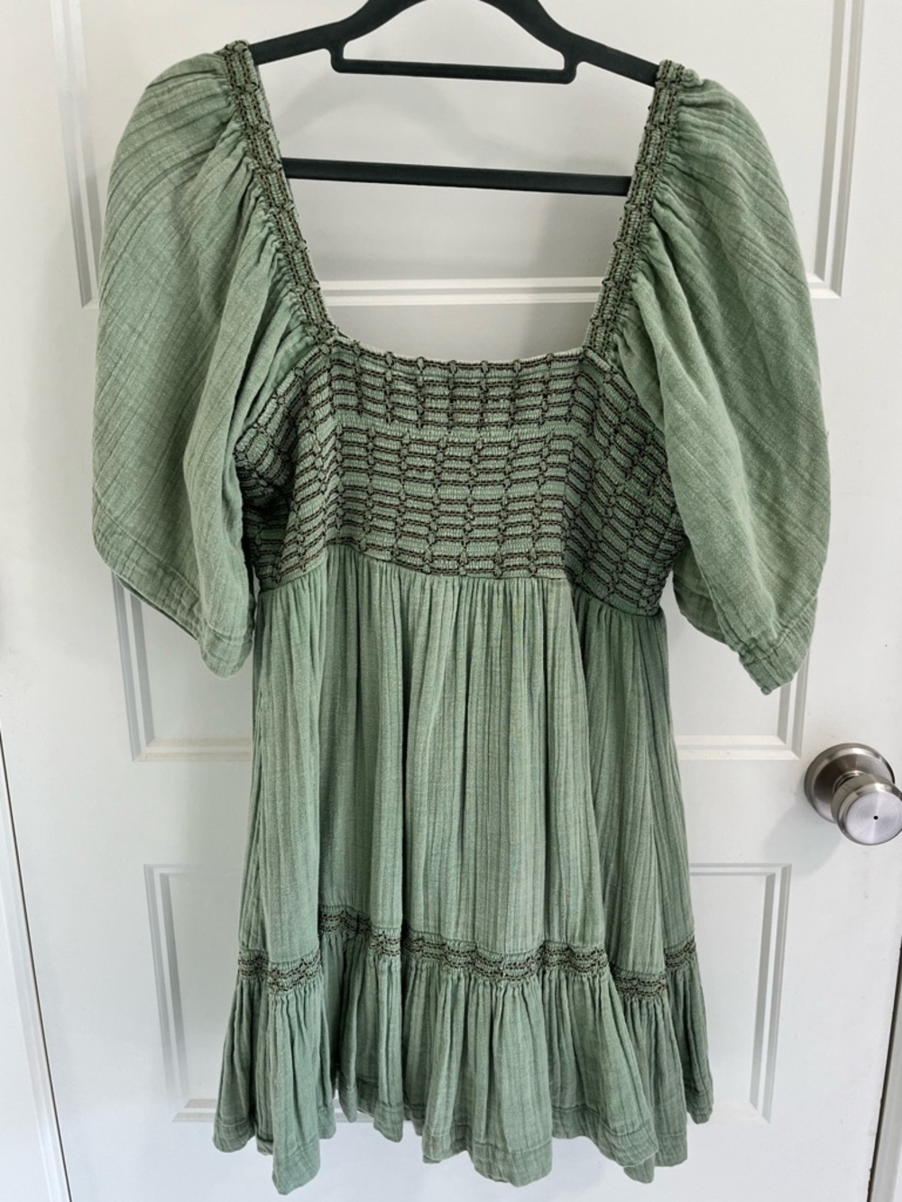 Free People Easy To Love Light Sage Smocked Mini Dress - Picture 4 of 12